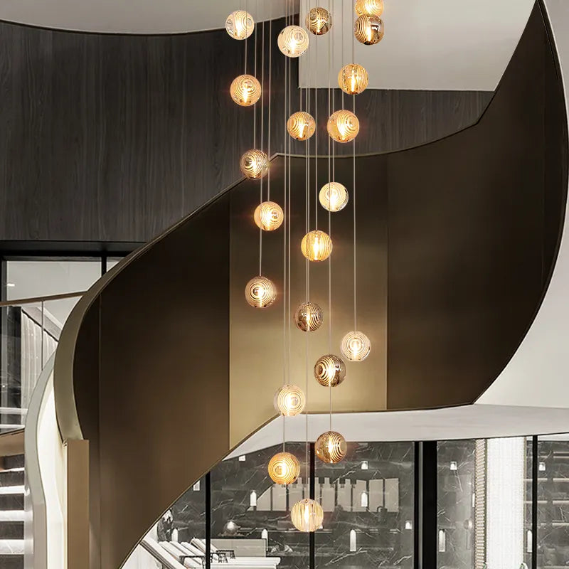Eclipse Halo Staircase Chandelier-Smokey Grey, Cognac & Transparent