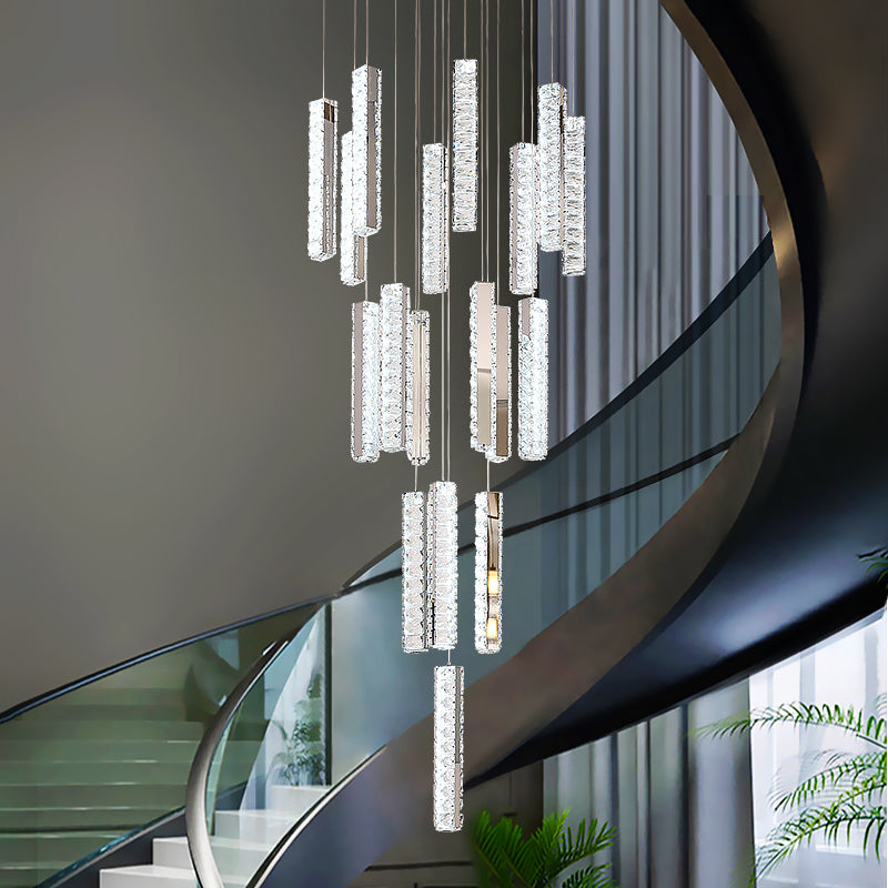 Thierry Vanesa Chrome Crystal Staircase LED Chandelier- 3 Patterns - Reflect Lighting