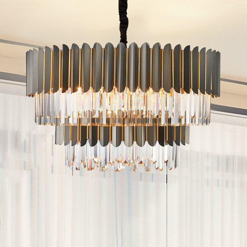 Msambamba Grey & Gold Crystal Chandelier-Round/Rectangle - Reflect Lighting