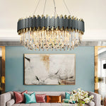 Gray & Gold Crystal Chandeliers-Round/Rectangle - Reflect Lighting