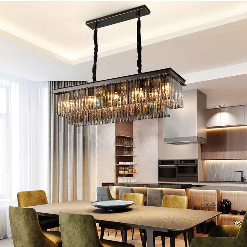 Smoke Grey Rectangular Crystal Flat Chandelier