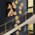 Cognac Eucalyptus Flower Crystal Staircase Chandelier - Reflect Lighting