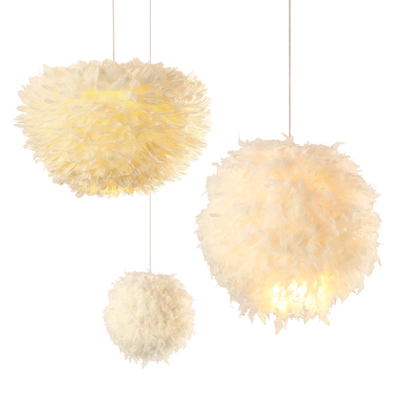 Ivory Feather Round Pendant Light - Reflect Lighting