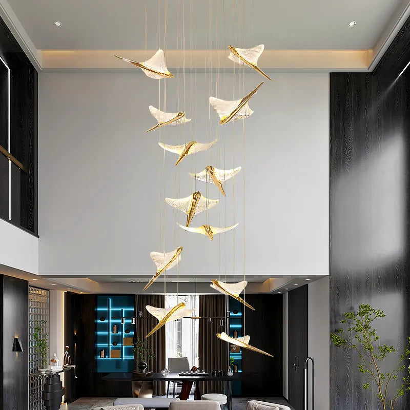 Celestara Golden Bird Staircase Chandelier
