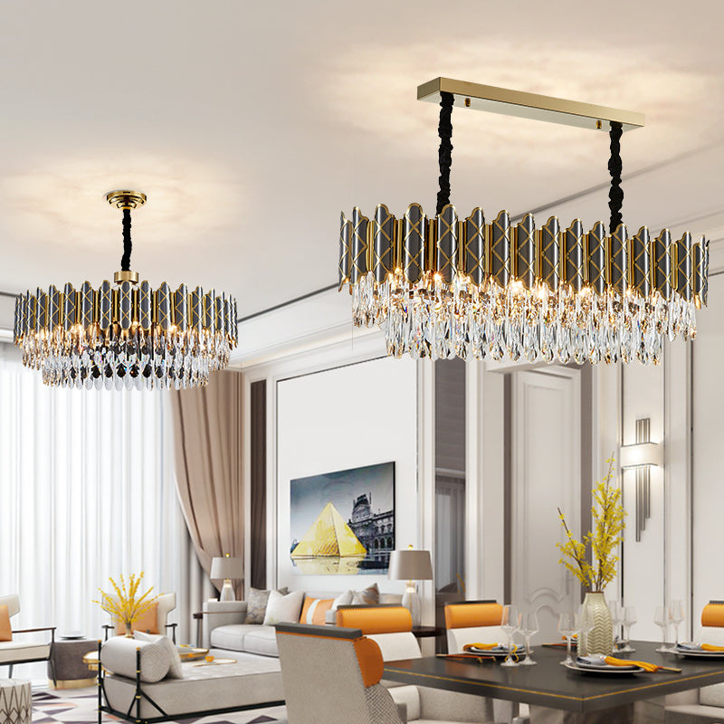 Demi Gold Crystal Chandelier-Round/Rectangle - Reflect Lighting
