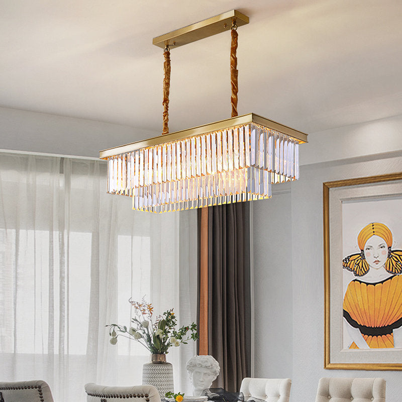 Gold Rectangular Crystal Flat Chandelier - Reflect Lighting