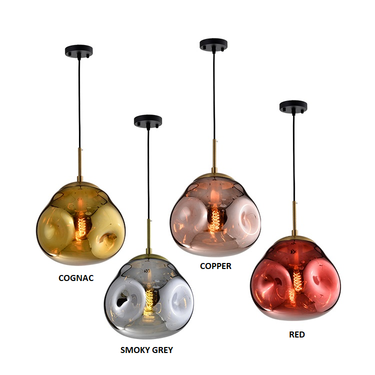 Pressley Vard Pendant Light- Smoky Grey/ Rose Gold/ Red/ Cognac - Reflect Lighting