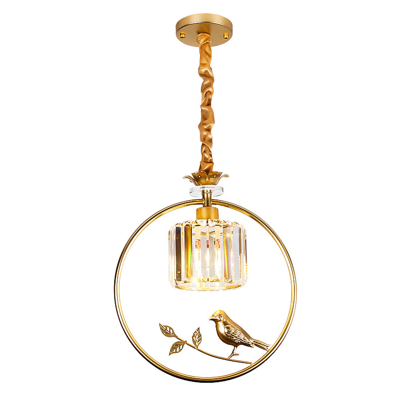 Round Crystal Thrush (Bird) Pendant Light-Gold/Black - Reflect Lighting