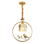 Round Crystal Thrush (Bird) Pendant Light-Gold/Black - Reflect Lighting