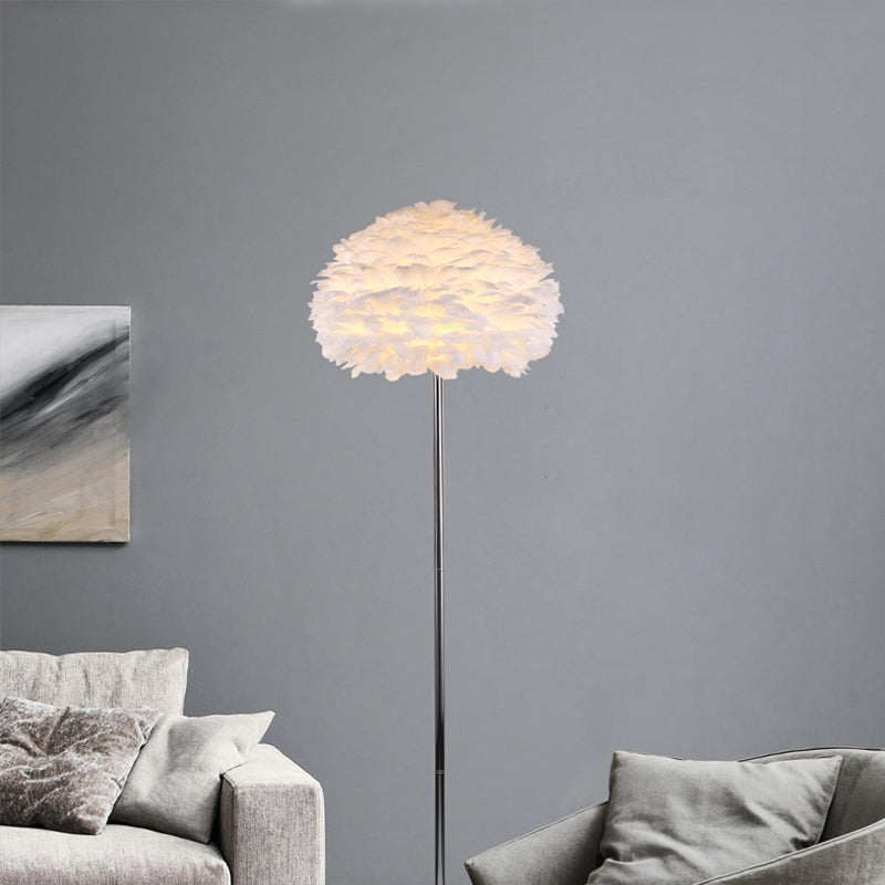 Ivory Feather Round Floor Lamp- Black/White/Chrome - Reflect Lighting