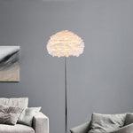Ivory Feather Round Floor Lamp- Black/White/Chrome - Reflect Lighting