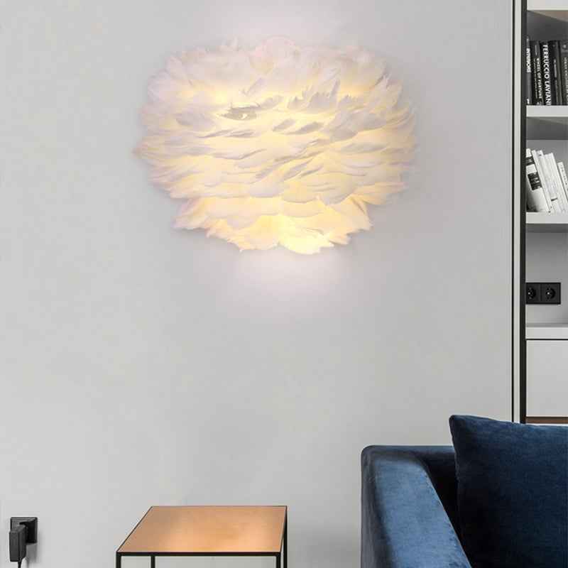 Ivory Feather Round Wall Lamp