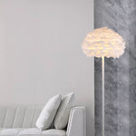 Ivory Feather Round Floor Lamp- Black/White/Chrome - Reflect Lighting