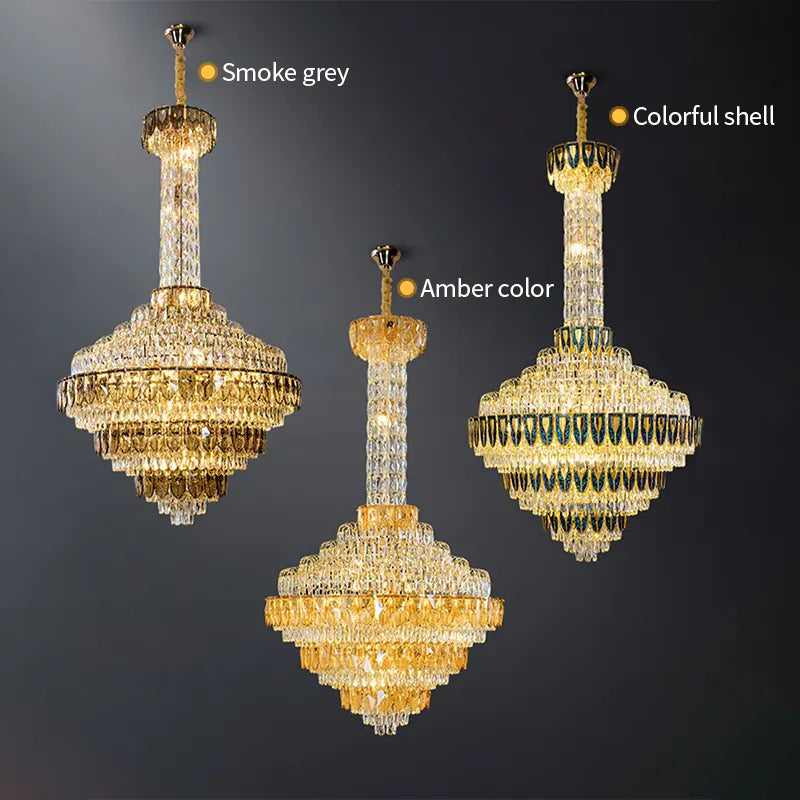 Atticus Xan Crystal Chandelier- Smokey Grey/ Amber/ Colourful Shell - Reflect Lighting