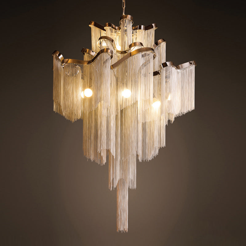 Iron Large Long Metal Chandelier-Gold/Chrome - Reflect Lighting