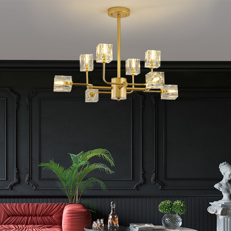 Golden Ice Cube Crystal Chandelier - Reflect Lighting