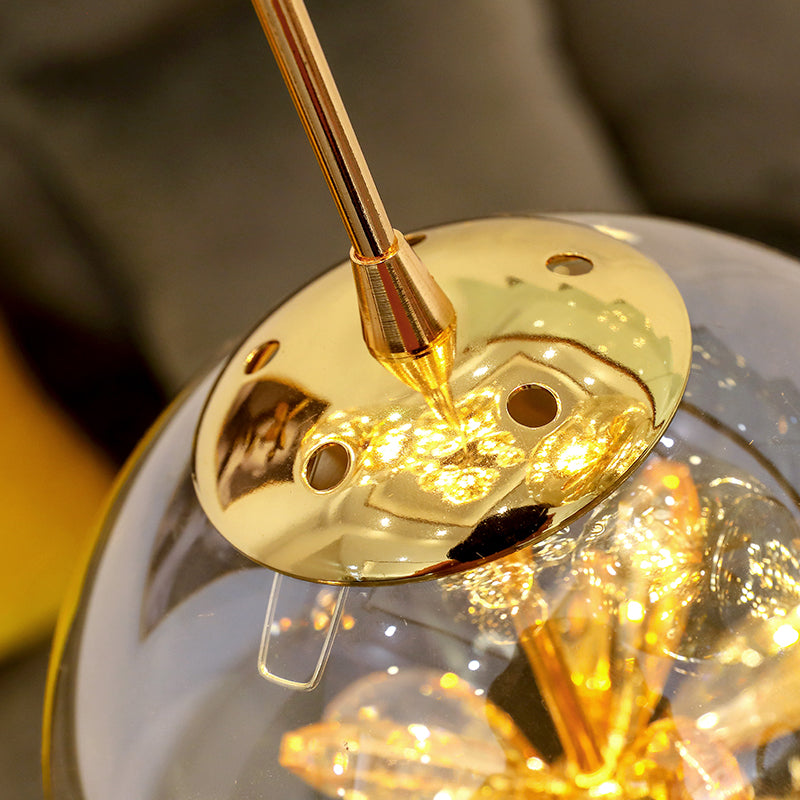 Cognac Eucalyptus Flower Crystal Staircase Chandelier - Reflect Lighting