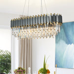 Gray & Gold Crystal Chandeliers-Round/Rectangle - Reflect Lighting