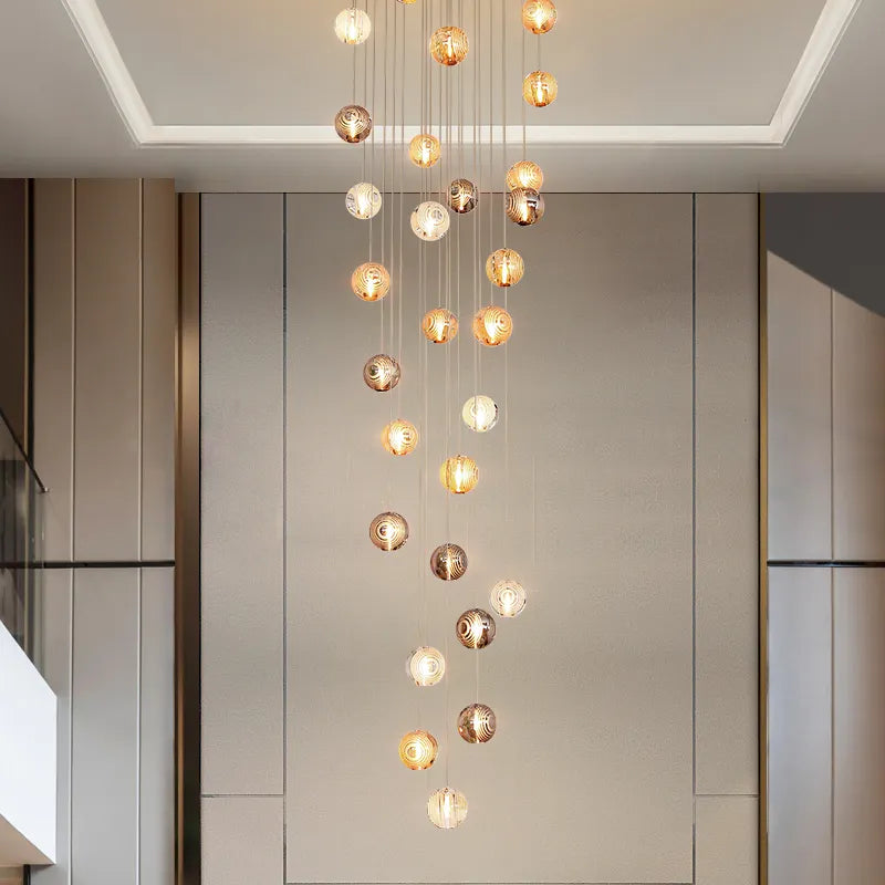 Eclipse Halo Staircase Chandelier-Smokey Grey, Cognac & Transparent