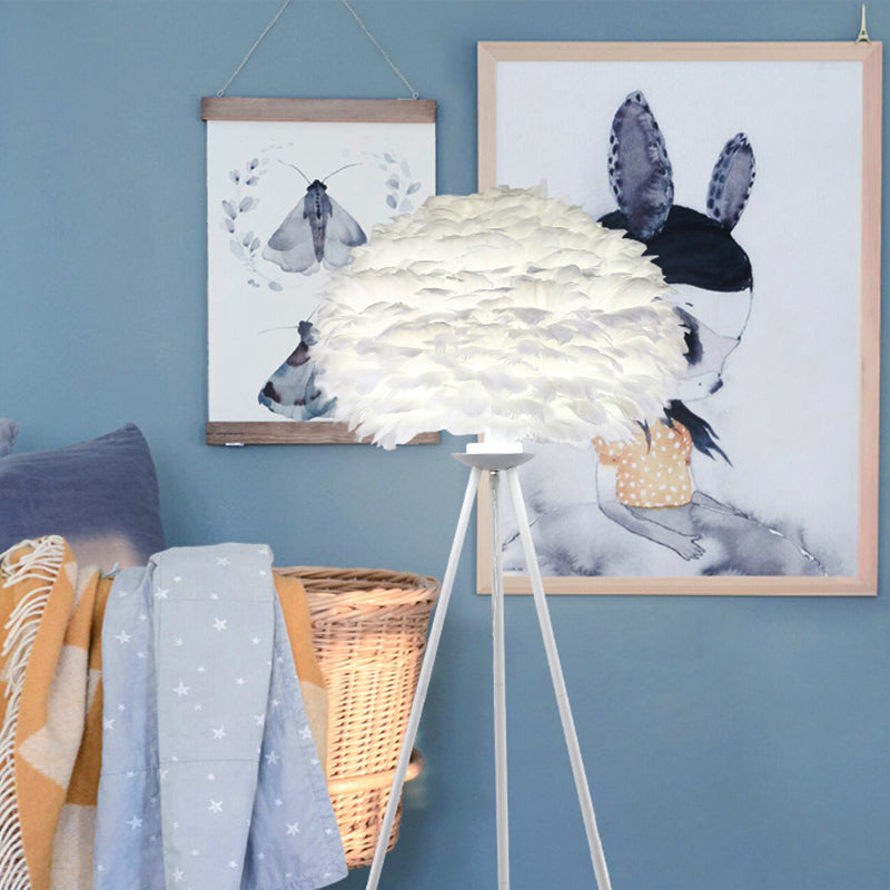 Ivory Feather Round Floor Lamp- Black/White/Chrome - Reflect Lighting