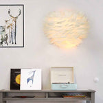 Ivory Feather Round Wall Lamp