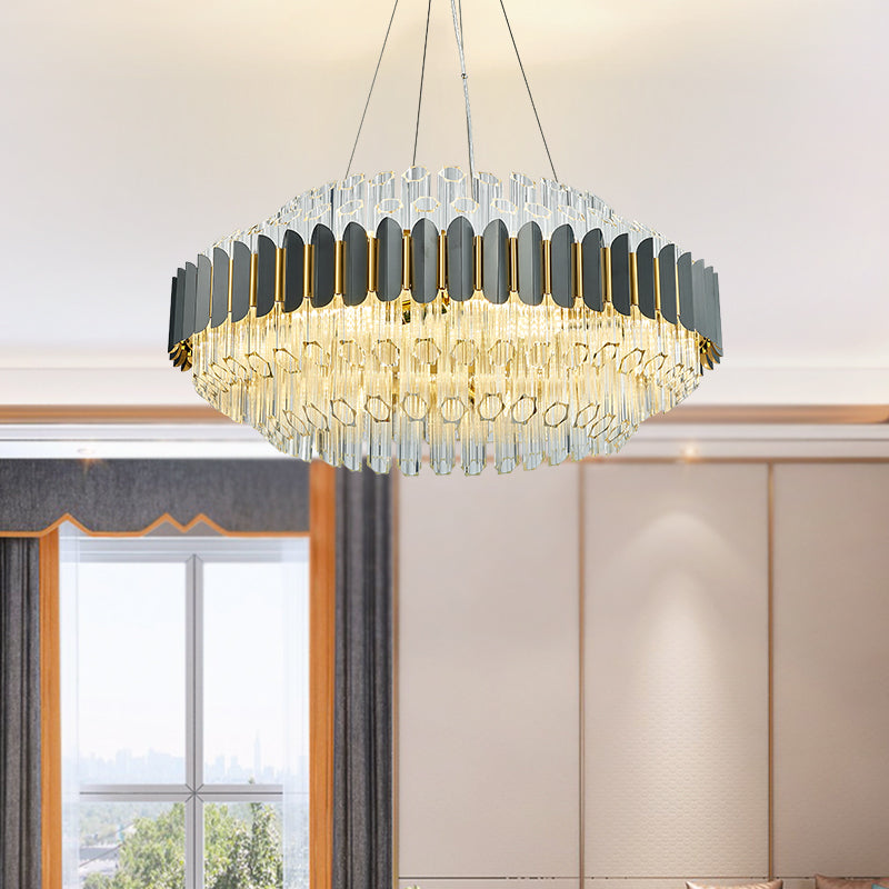 Gary & Gold Cylinder Crystal Chandelier-Round/Rectangle - Reflect Lighting