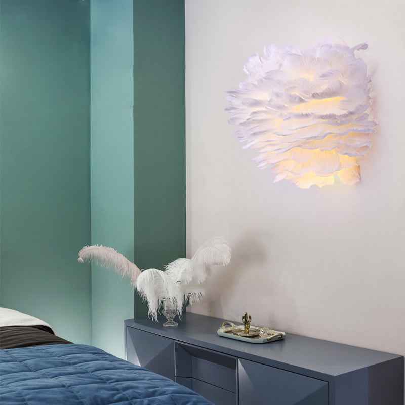 Ivory Feather Round Wall Lamp
