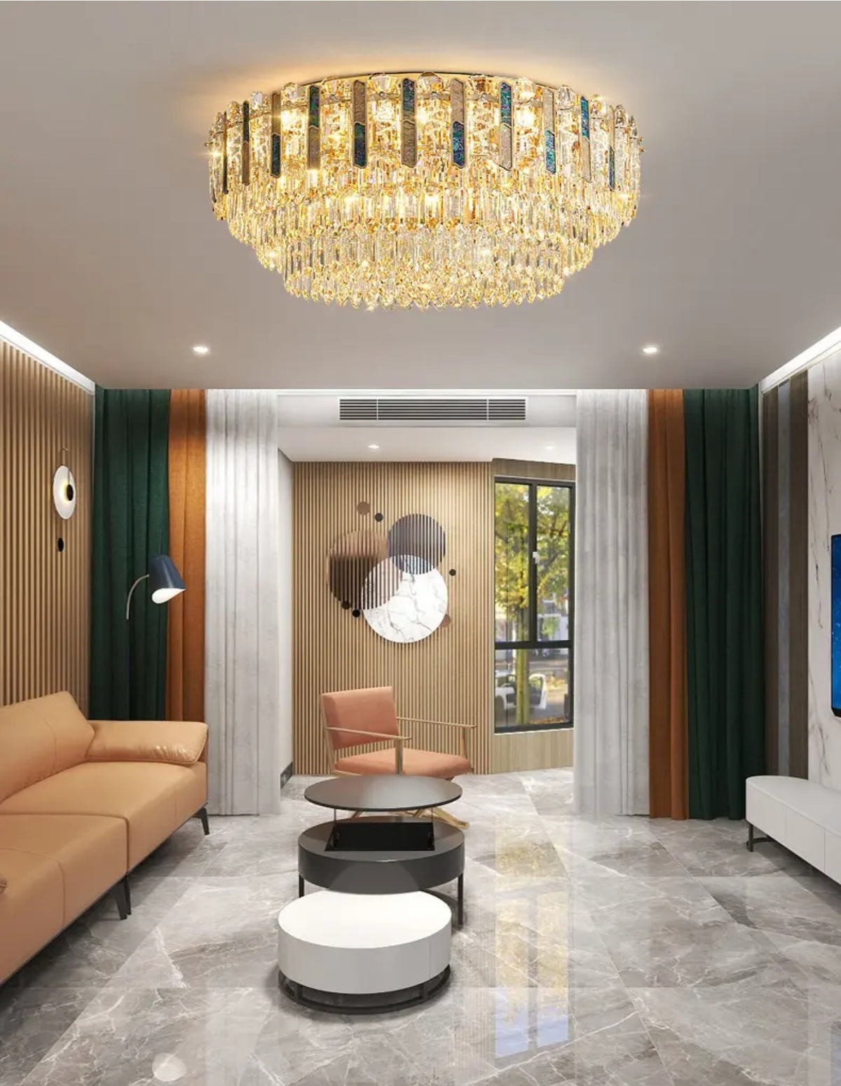 Ayame Pelchat Gold Crystal Ceiling Chandelier