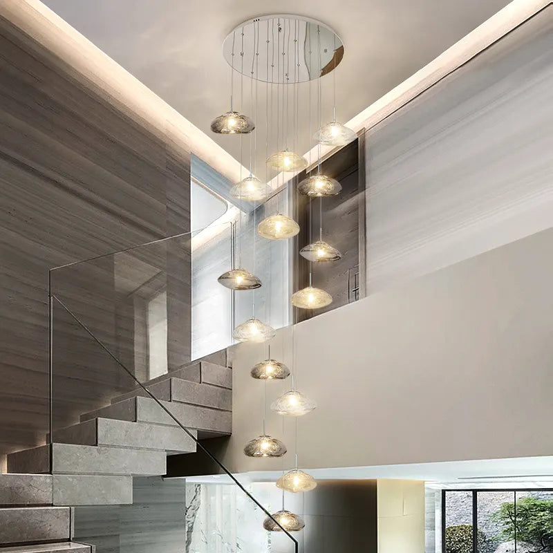 Chasse Lowther Staircase Chandelier- Smokey Grey, Cognac & Transparent - Reflect Lighting