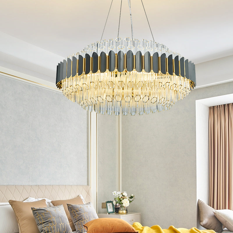 Gary & Gold Cylinder Crystal Chandelier-Round/Rectangle - Reflect Lighting