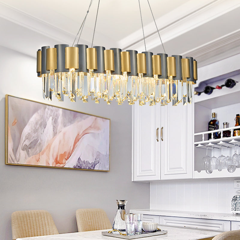 LurLine Gold & Grey Crystal Chandelier-Round/Rectangle - Reflect Lighting