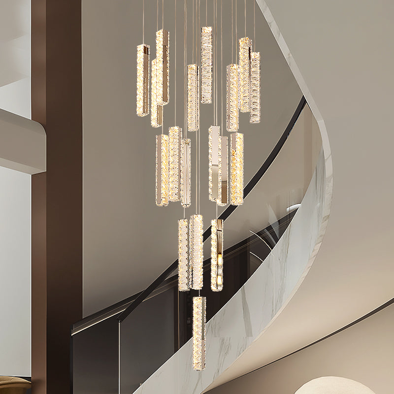 Thierry Vanesa Chrome Crystal Staircase LED Chandelier- 3 Patterns - Reflect Lighting