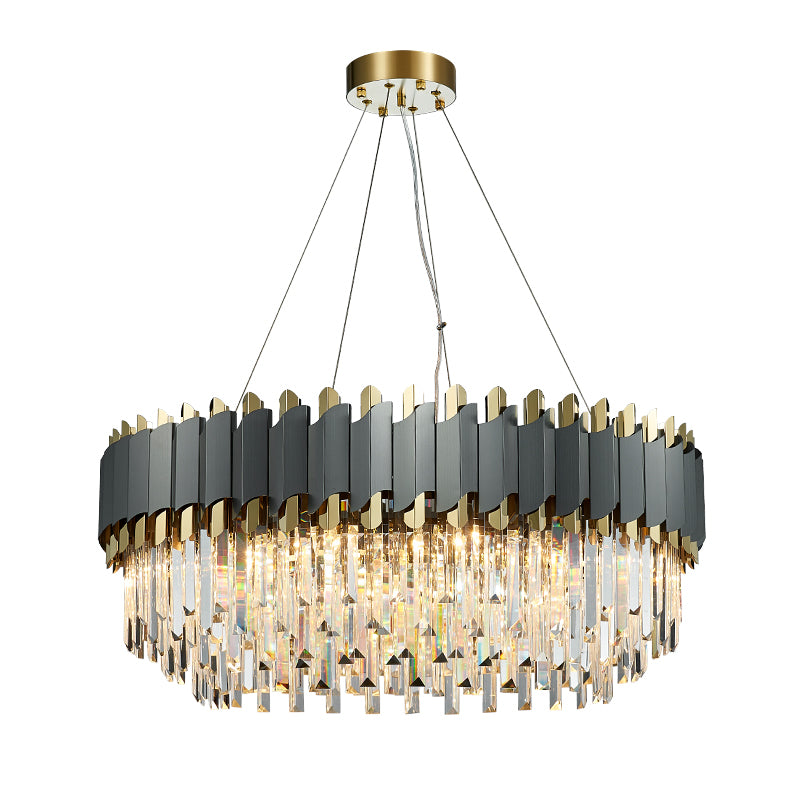 Gray & Gold Crystal Chandeliers-Round/Rectangle - Reflect Lighting