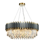 Gray & Gold Crystal Chandeliers-Round/Rectangle - Reflect Lighting