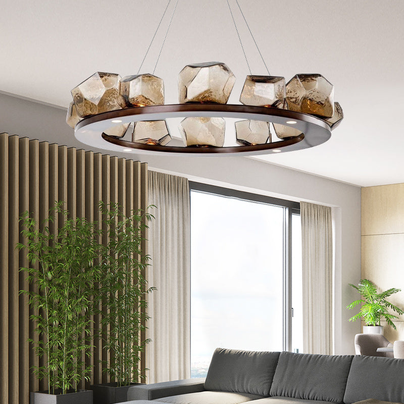 Amber Rock Wagon Wheel Chandelier - Reflect Lighting