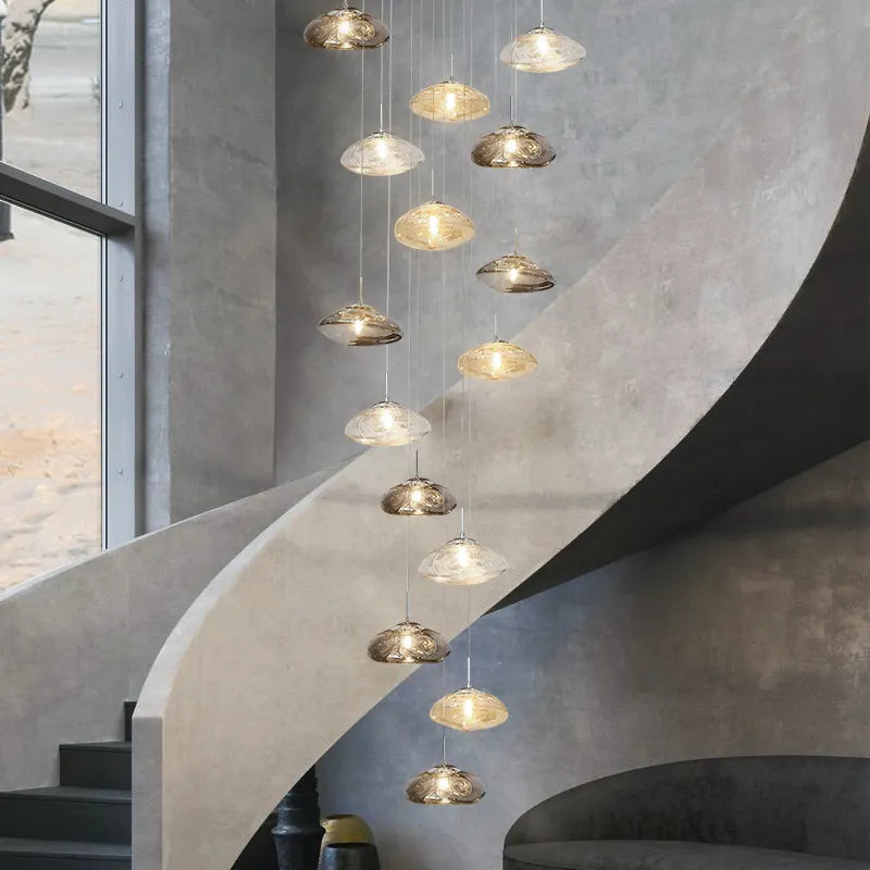 Chasse Lowther Staircase Chandelier- Smokey Grey, Cognac & Transparent - Reflect Lighting