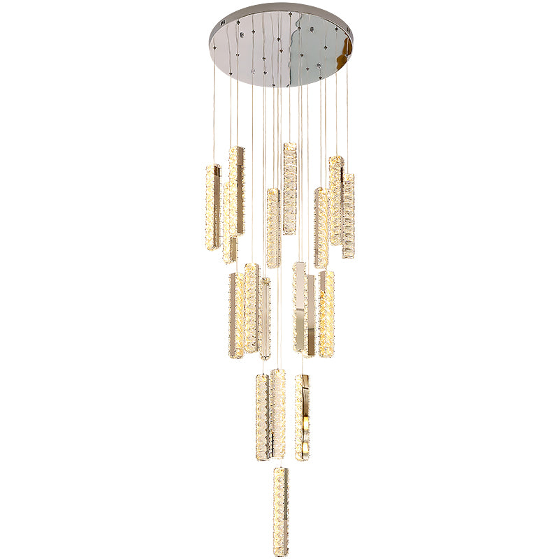 Thierry Vanesa Chrome Crystal Staircase LED Chandelier- 3 Patterns - Reflect Lighting