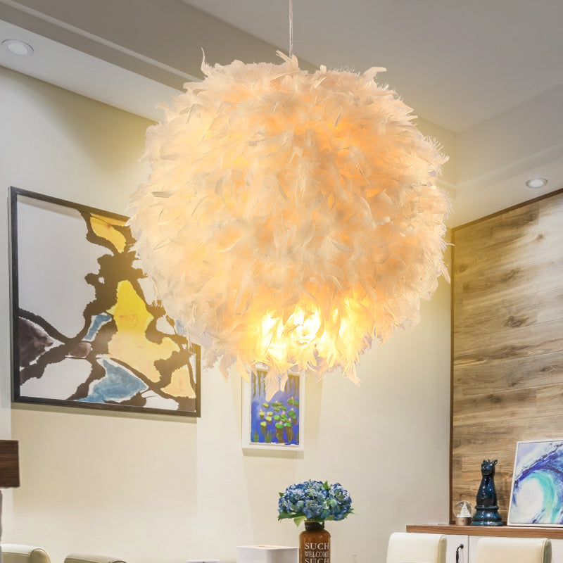 Ivory Feather Round Pendant Light - Reflect Lighting