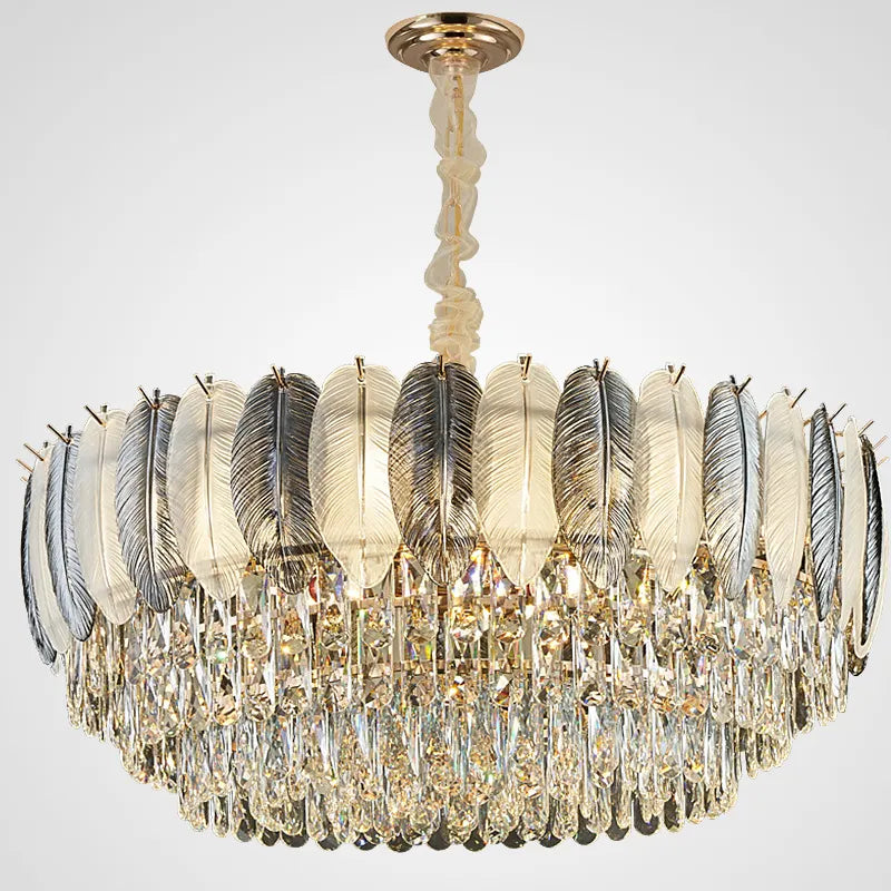 Radiara Feather Crystal Gold Chandelier