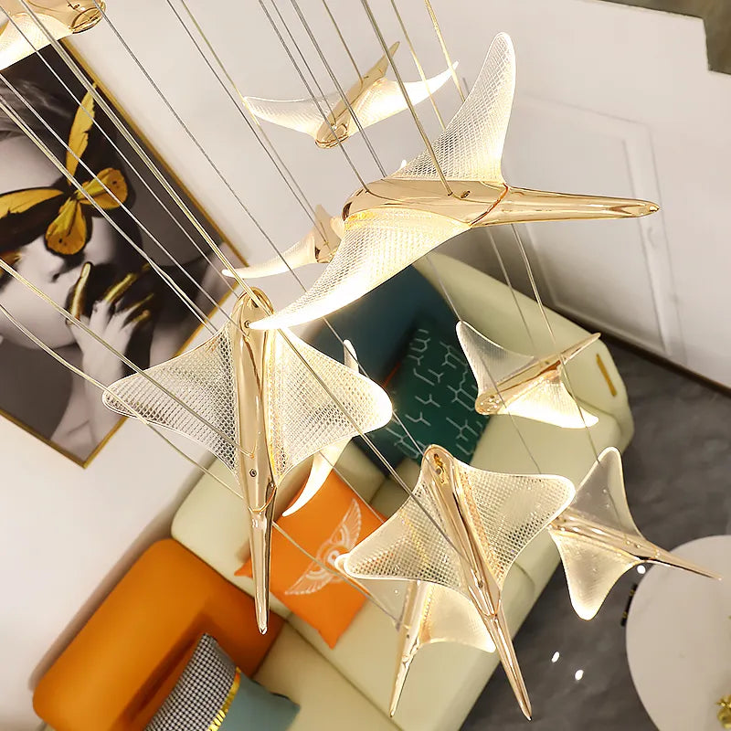 Celestara Golden Bird Staircase Chandelier