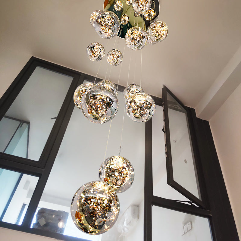 Balle Be Crystal Ball Staircase Chandelier- Smokey Grey/Cognac - Reflect Lighting