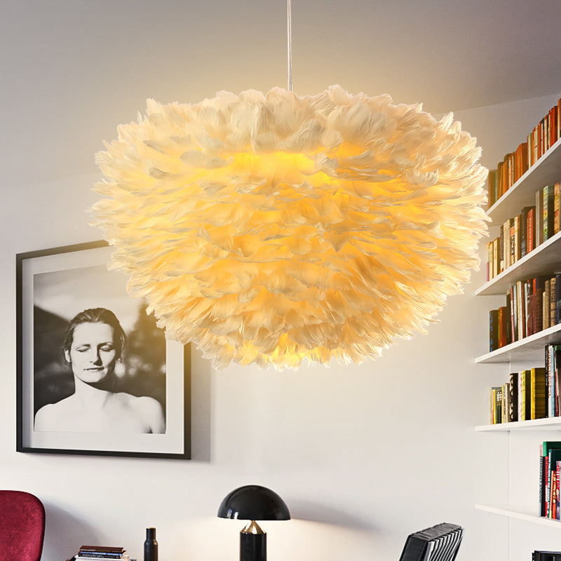 Ivory Feather Round Pendant Light - Reflect Lighting