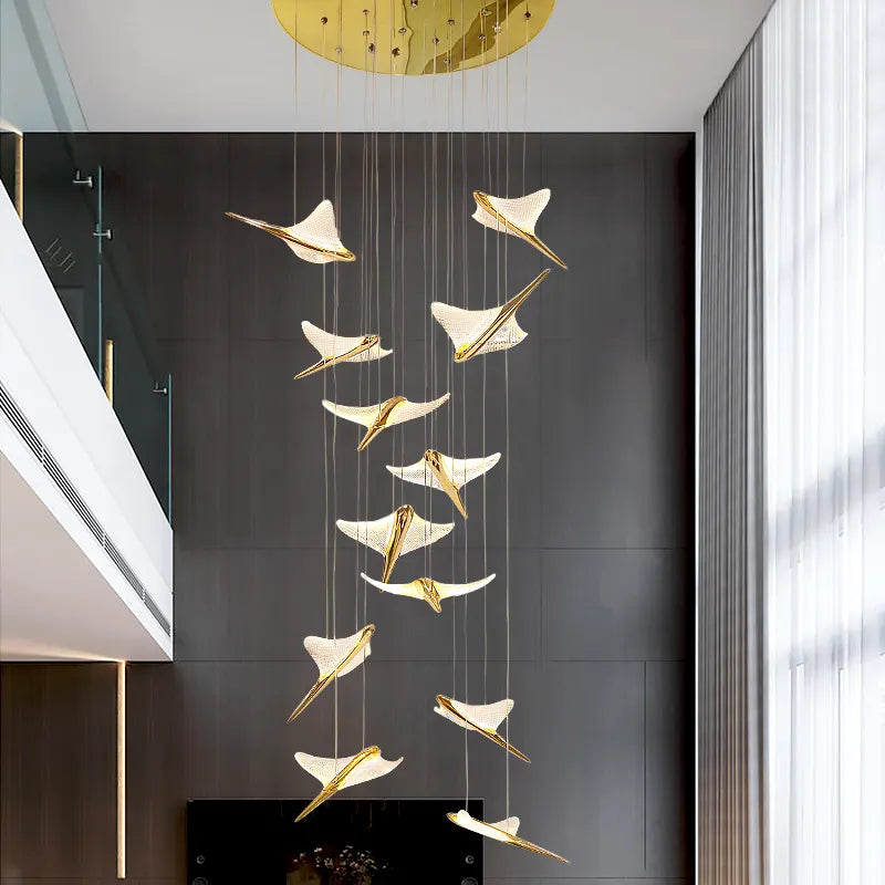 Celestara Golden Bird Staircase Chandelier