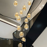 Cognac Eucalyptus Flower Crystal Staircase Chandelier - Reflect Lighting