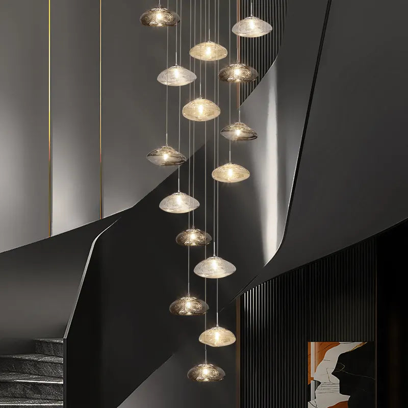 Chasse Lowther Staircase Chandelier- Smokey Grey, Cognac & Transparent - Reflect Lighting