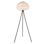 Ivory Feather Round Floor Lamp- Black/White/Chrome - Reflect Lighting