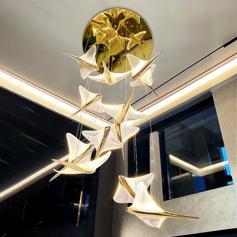 Celestara Golden Bird Staircase Chandelier