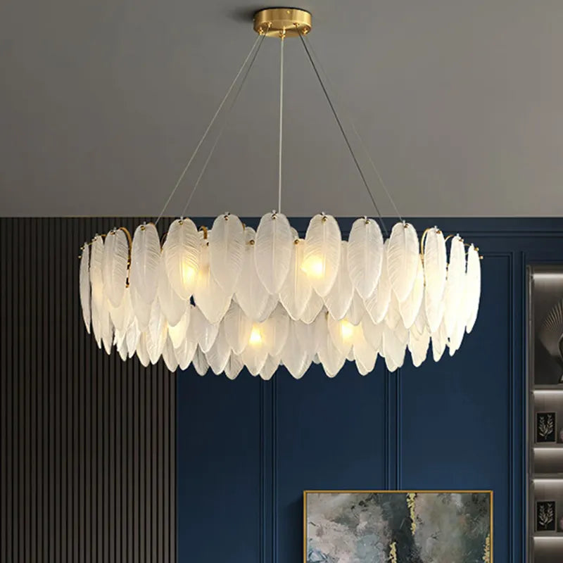 Kari Crystal Feather Texture Gold Chandelier - Reflect Lighting