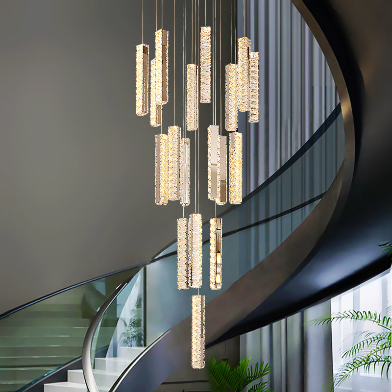 Thierry Vanesa Chrome Crystal Staircase LED Chandelier- 3 Patterns - Reflect Lighting