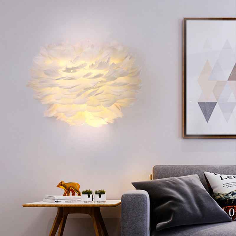 Ivory Feather Round Wall Lamp
